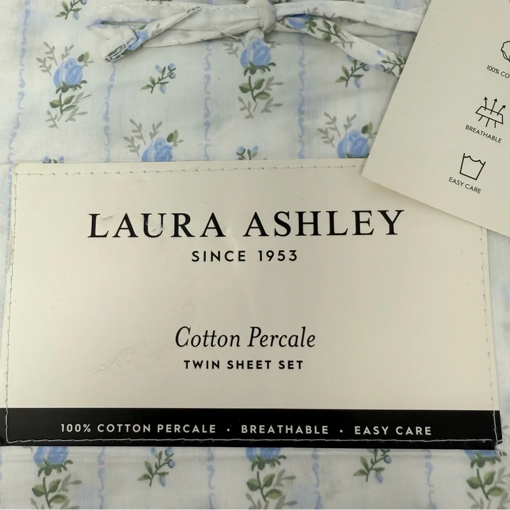 NWT Laura Ashley Twin Sheet Set Blue white floral Sweet Buds cottagecore New